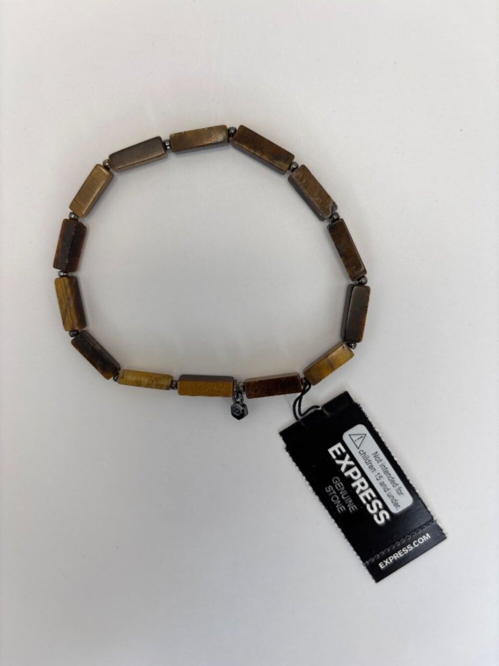 Express Mens Tigers Eye & Hematite Natural Stone Stretch Bracelet NEW